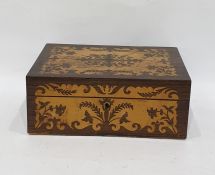 Victorian inlaid rosewood box, foliate decorated, some damage
