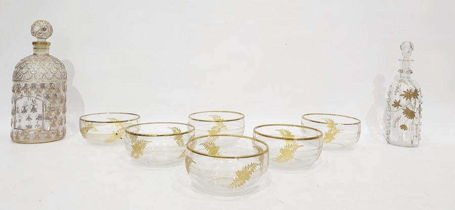 Set of six gilt bowls each with gilt rim, gilt floral and fern decoration, 11.5cm diameter, a gilt