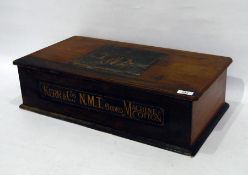 Old stained pine haberdashery shop display chest labelled "Kerr & Co's. N.M.T. 6 Cord Machine Cotton