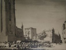 Malcolm Osbourne  Etching  Goose Fair, Albi with inscription to Stanley Smith with warmest good