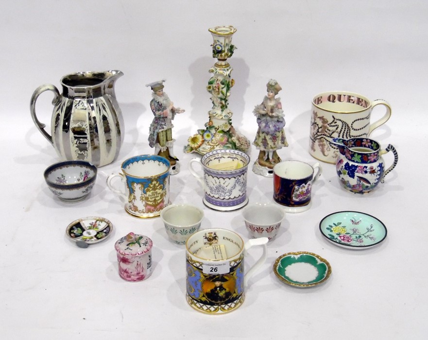 Various items of English and Continental pottery and porcelain, including four commemorative mugs