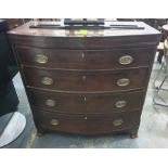 19th century mahogany and cross-banded bowfront chest of four long graduated drawers, ogee bracket