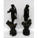 Pair spelter figures in late 19th century style "L'agriculture" and another