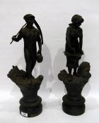 Pair spelter figures in late 19th century style "L'agriculture" and another