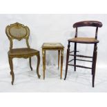 Gilt sprayed and cane backed and seated bedroom chair, a cane seated high chair and a coffee