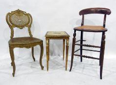 Gilt sprayed and cane backed and seated bedroom chair, a cane seated high chair and a coffee