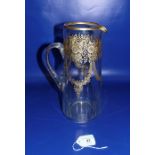 Large cut and gilt glass jug, tapering with floral and festoon gilt decoration, panelled lower body,
