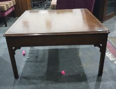 20th century square coffee table with brown leatherette inset top, 92cm x 92cm