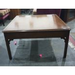 20th century square coffee table with brown leatherette inset top, 92cm x 92cm