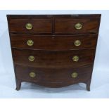 19th century mahogany bow-fronted chest with two short and three long graduated drawers having