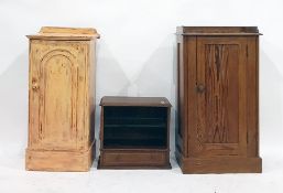 A 19th century pine pot cupboard with three-quarter galleried top above the moulded edge, single