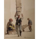 Gardner Watercolour  Figure approaching, goods loa