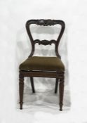Set of four 19th century rosewood dining chairs with carved top rails and back bars, on turned and