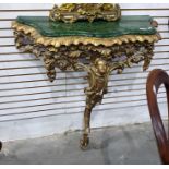 Carved gilded and faux-marble Pier table/bracket with serpentine front, green and black faux-