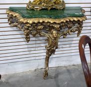 Carved gilded and faux-marble Pier table/bracket with serpentine front, green and black faux-