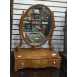 19th century mahogany dressing table mirror, the oval mirror above serpentine fronted box of three