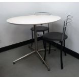 White circular breakfast table and two breakfast chairs (3)