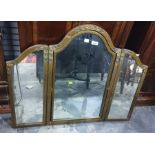 Three-part folding dressing table mirror finished in gold