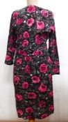 Vintage wool day dress marked 'Frank Usher' with pink roses; an Indian style reversible quilted