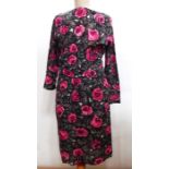 Vintage wool day dress marked 'Frank Usher' with pink roses; an Indian style reversible quilted