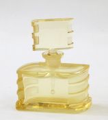 1920s yellow satin and clear glass Art Deco style bottle with rectangular geometric decorated