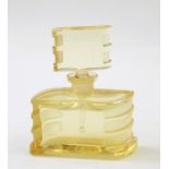 1920s yellow satin and clear glass Art Deco style bottle with rectangular geometric decorated