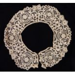 18th century handmade tape lace collar with scrolls and wheels, scalloped edge, 100cm approx