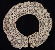 18th century handmade tape lace collar with scrolls and wheels, scalloped edge, 100cm approx