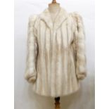 Cream-coloured mink 1980's style jacket with puff sleeves, the name 'Wendy' embroidered in the