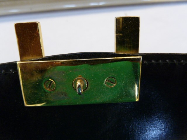 Vintage 1960's black crocodile handbag, labelled Selfridges International Collection, brass coloured - Image 4 of 6