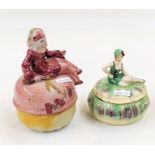 Two continental porcelain covered powder bowls decorated with 20s/30s figures, three 1920s/30s