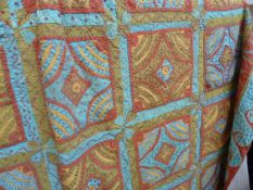 Quilted patchwork and embroidered double quilt,