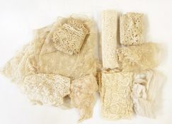 Quantity of assorted lace pieces including undyed, bobbin lace, etc (1 small box)