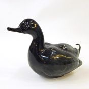 Black, green and clear overlay heavy glass model of a duck, 18cm high