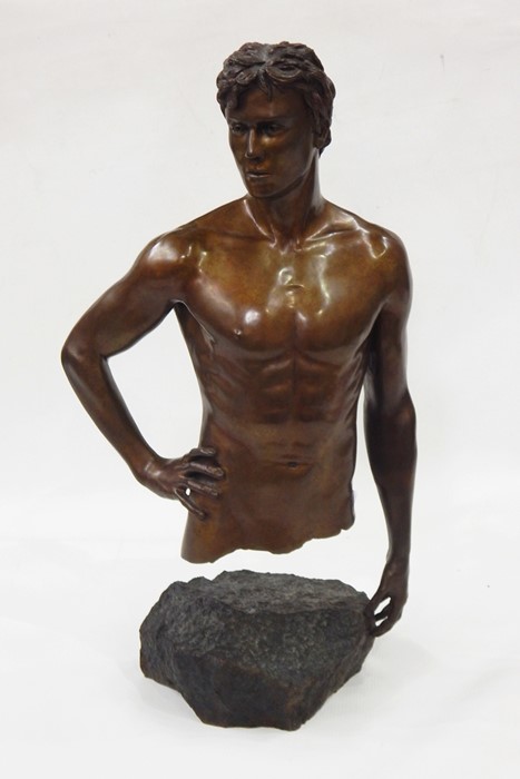 Mark Kennedy (20th century) bronze study of David, raised upon stone-effect base, limited edition 11