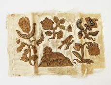 Small pieces of 19th century embroidery on silk, 16cm x 24cm