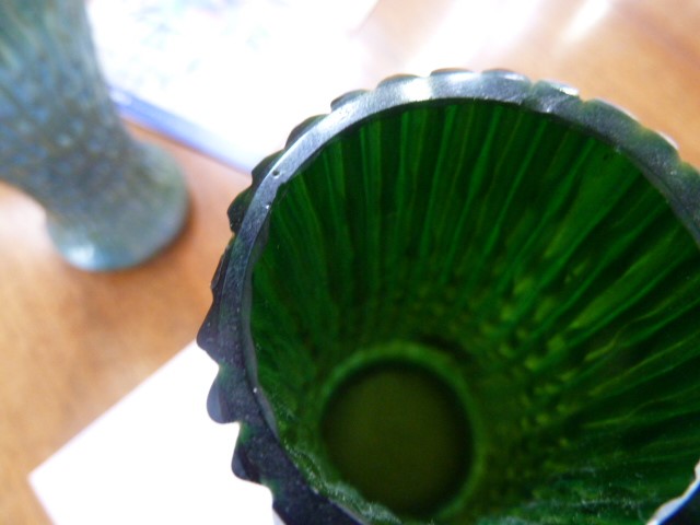 Loetz style vase, reeded and tapered droplet decoration, green blue iridescent glaze, flared base, - Image 2 of 4