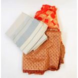 Large quantity of furnishing fabric, dressmaking fabrics, remnants, lengths, a pair of grey lined