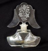 1920s/30s cut glass scent bottle with floral etched stopper angular body 15.5cm high