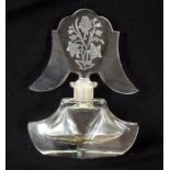 1920s/30s cut glass scent bottle with floral etched stopper angular body 15.5cm high