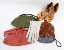 Various vintage handbags, a pair of Pretty Polly sheer colour stockings in French Navy, in