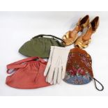 Various vintage handbags, a pair of Pretty Polly sheer colour stockings in French Navy, in