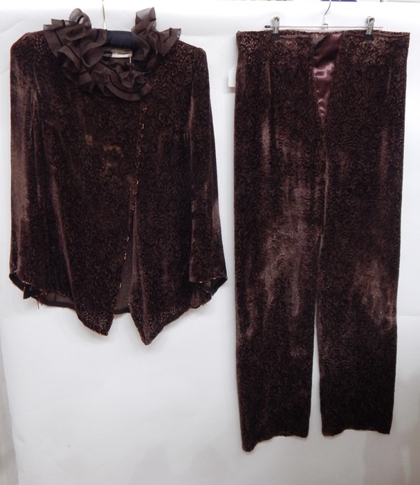Emmanuel Ungaro Couture brown velvet jacket with chiffon frilled collar; an embroidered top and