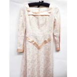 1960's satin wedding dress with drop waist, full train; another plain satin wedding dress with a