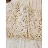 Christening gown with Ayrshire lace insert in bodice (with rust marks), another christening gown and