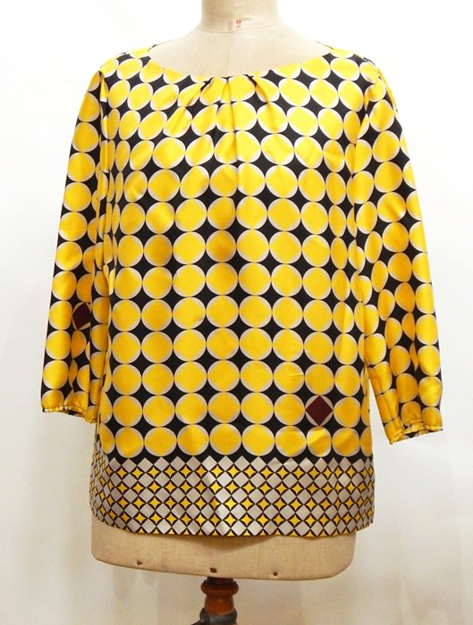 Aquascutum mac and various other items of costume including a St Emile yellow and black silk blouse,