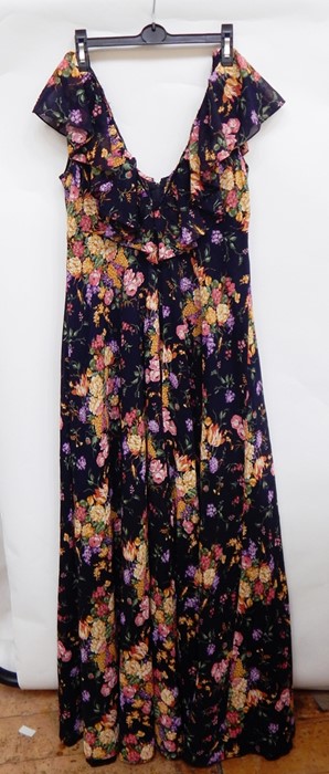 Jean Allen for Cresta maxi dress in black, printed with flowers, deep V neck to back and front
