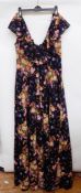 Jean Allen for Cresta maxi dress in black, printed with flowers, deep V neck to back and front