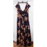 Jean Allen for Cresta maxi dress in black, printed with flowers, deep V neck to back and front