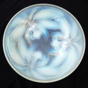 Art Deco opalescent glass bowl by G Vallon, moulded with bunches of cherries on three supports,